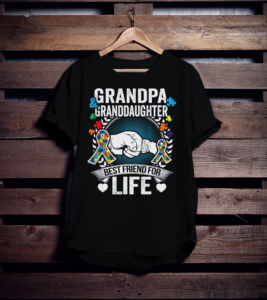 Grandpa And Granddaughter Best Friend For Life Autism Awareness Puzzle T-Shirt