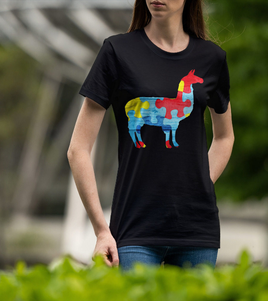 Autism Awareness Puzzle Llama Multicolor T-Shirt