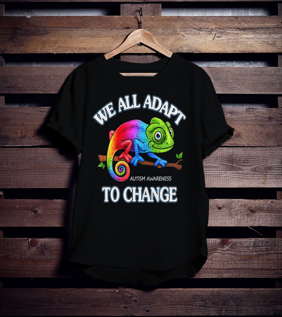 We All Adapt To Change Autism Awareness Puzzle Chameleon T-Shirt