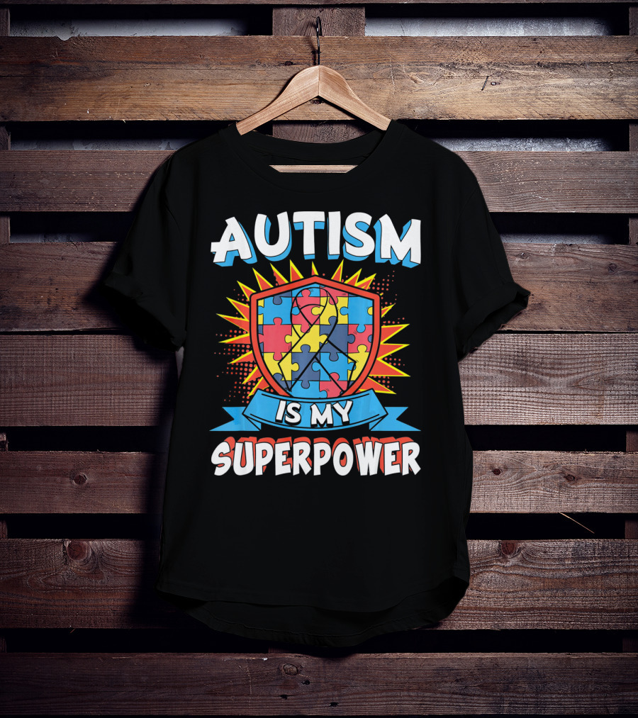 Autism Is My Superpower Puzzle Shield T-Shirt