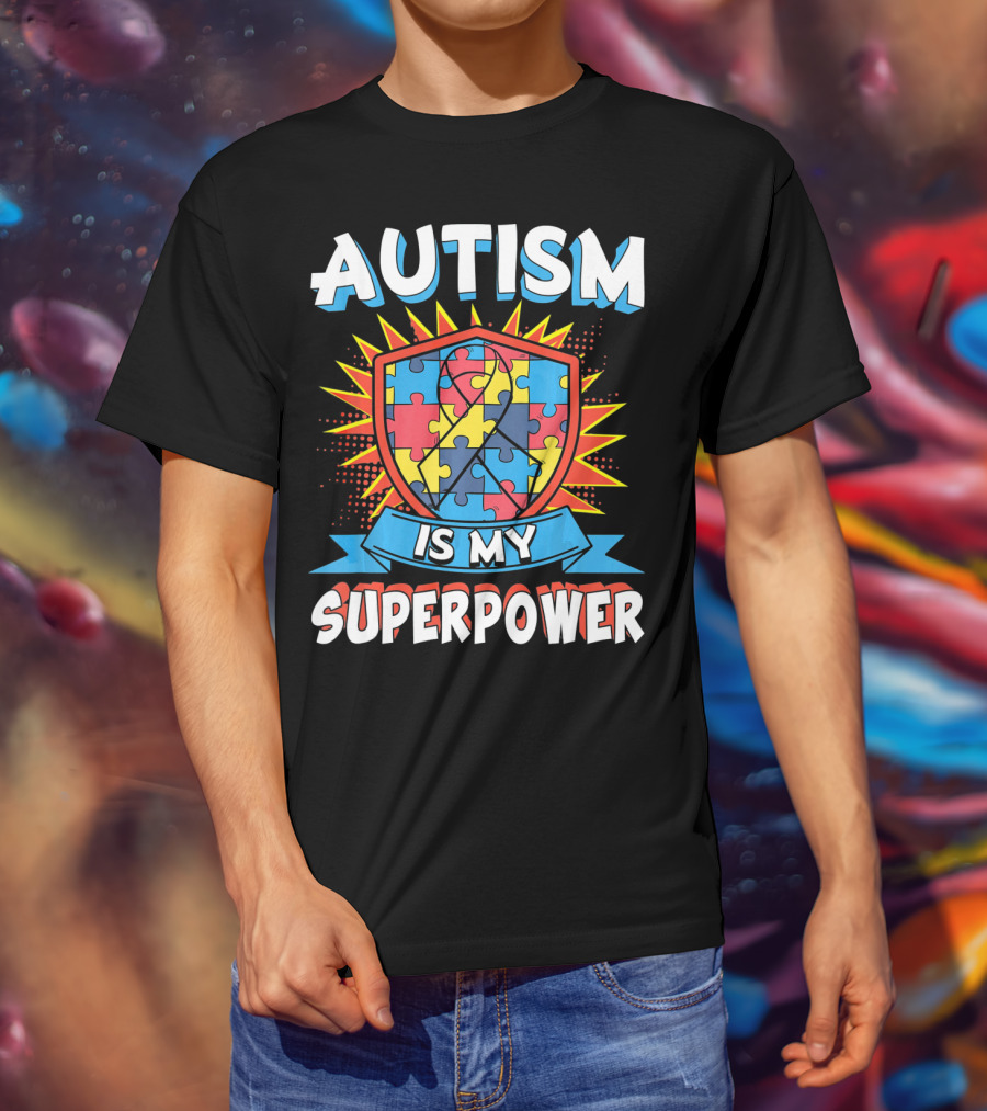 Autism Is My Superpower Puzzle Shield T-Shirt