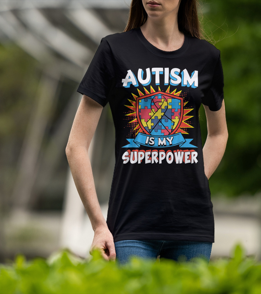 Autism Is My Superpower Puzzle Shield T-Shirt