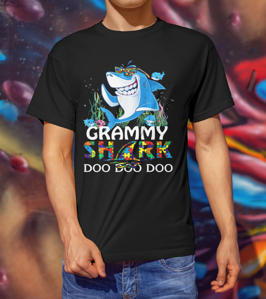 Grammy Shark Autism Awareness Doo Doo Doo T-Shirt