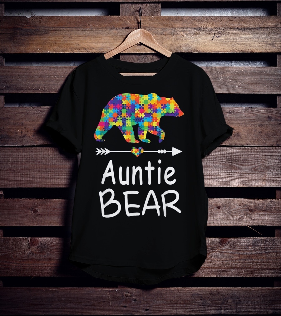 Auntie Bear Puzzle Pattern Autism Awareness Family T-Shirt