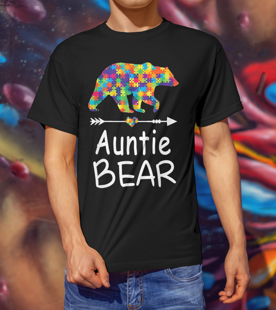 Auntie Bear Puzzle Pattern Autism Awareness Family T-Shirt