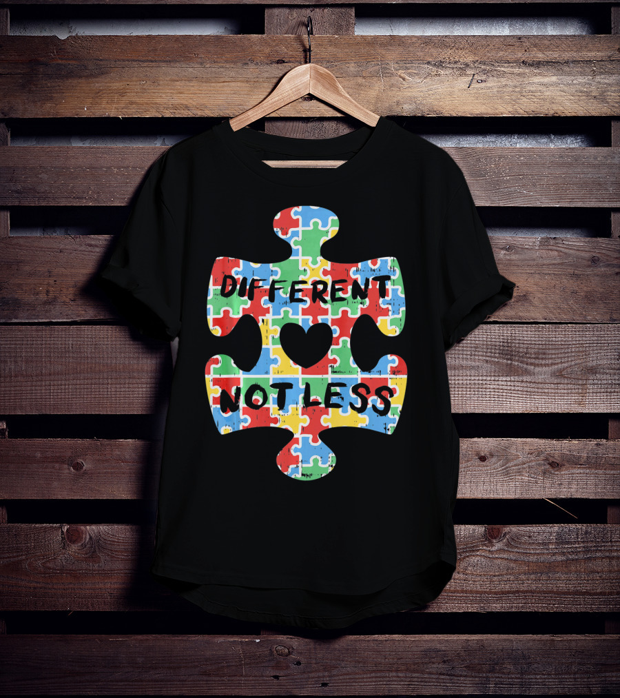 Different Not Less Autism Awareness Puzzle Piece Heart T-Shirt