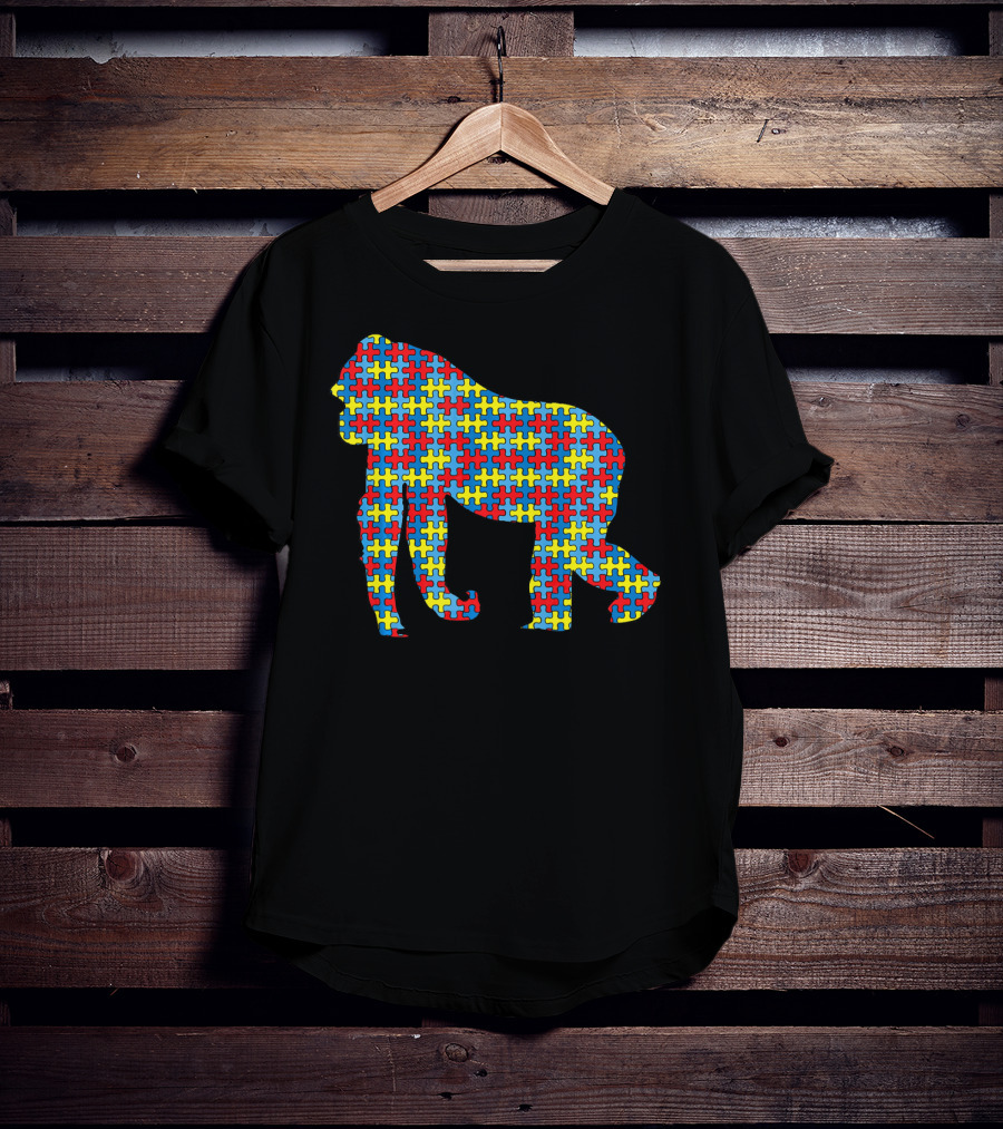 Gorilla Autism Awareness Puzzle Pattern Kids Ape Animal T-Shirt