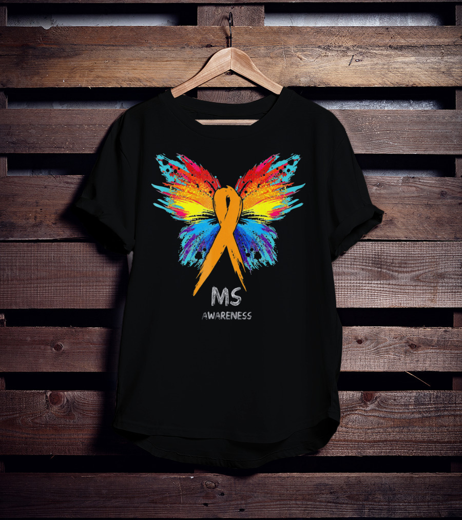 MS Awareness Butterfly Ribbon Colorful Wings T-Shirt