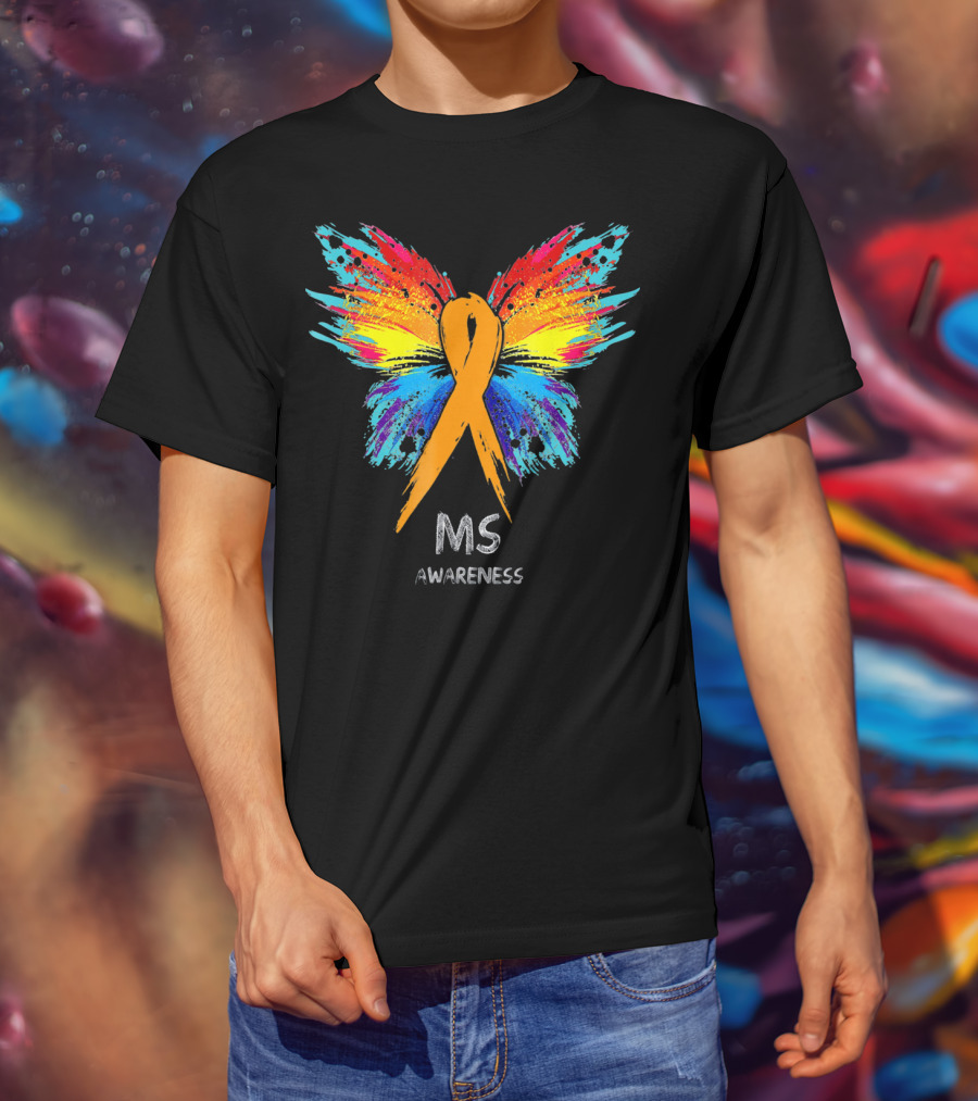 MS Awareness Butterfly Ribbon Colorful Wings T-Shirt
