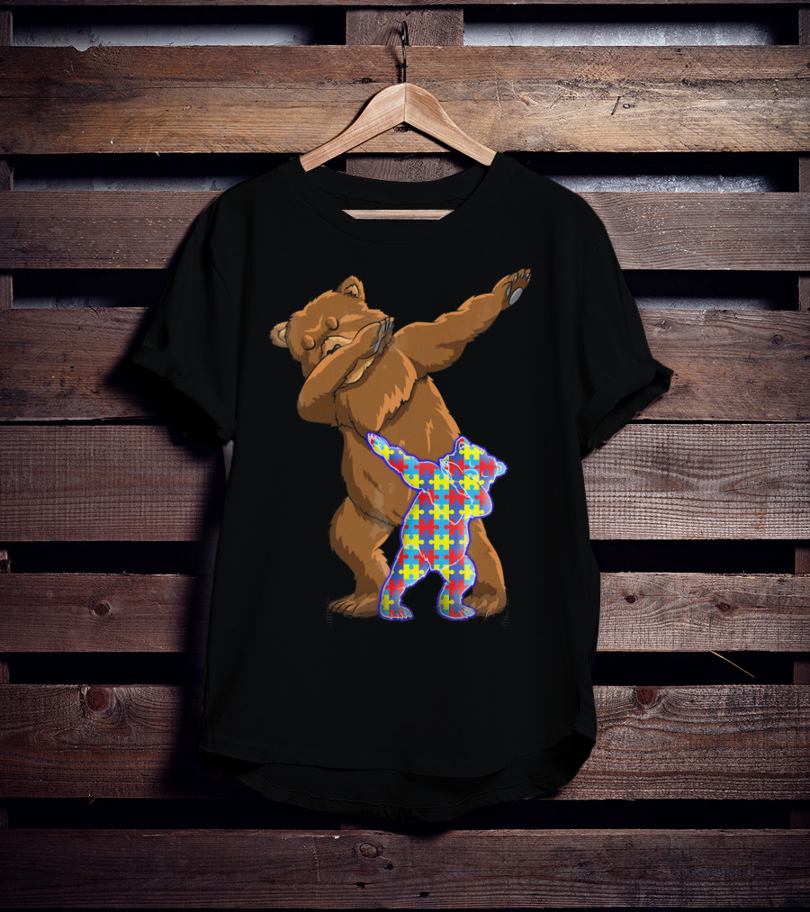 Dabbing Mama Bear With Autism Puzzle Pattern Cub T-Shirt