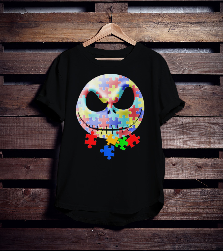 Jacks Skellingtons Faces Autism Awareness Puzzle T-Shirt