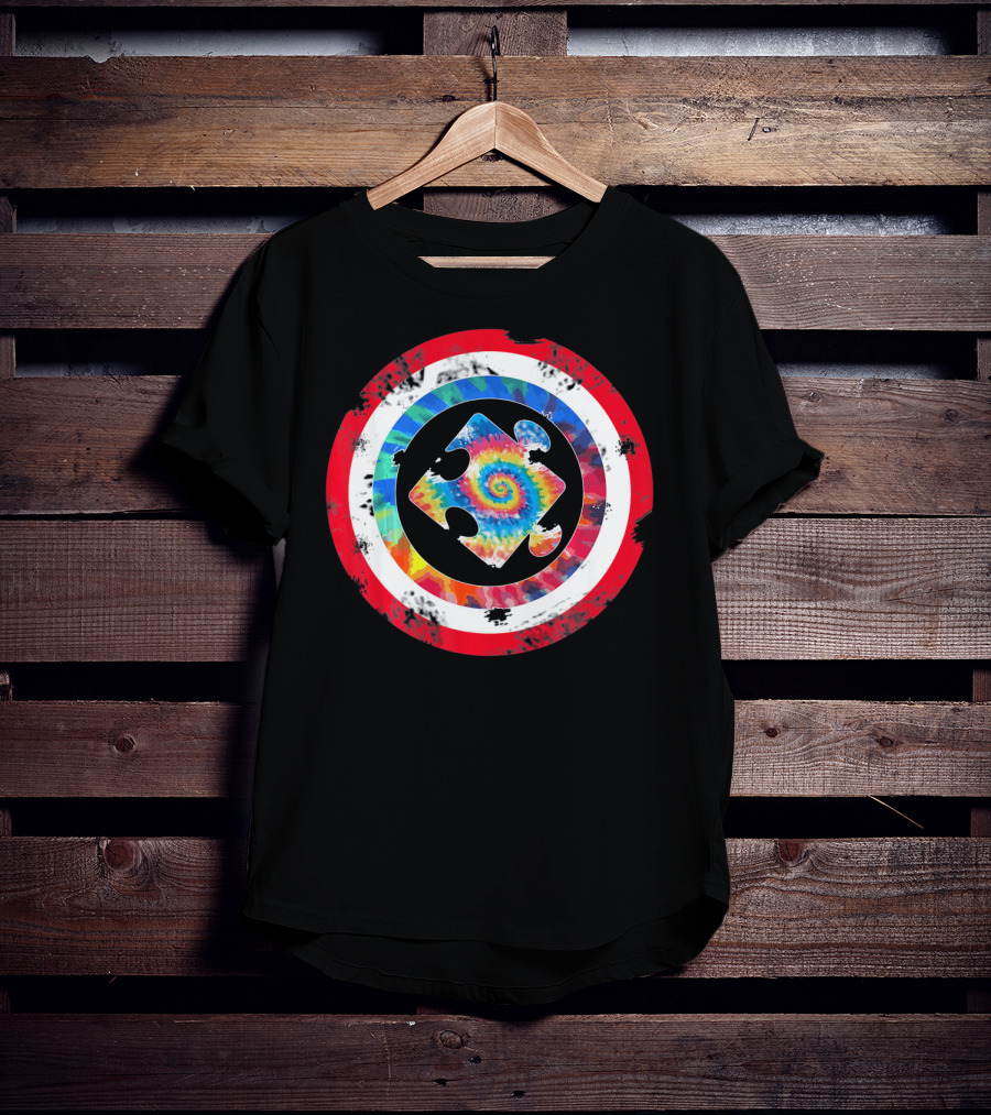Tie Dye Captain Puzzle Autism Awareness Spiral T-Shirt