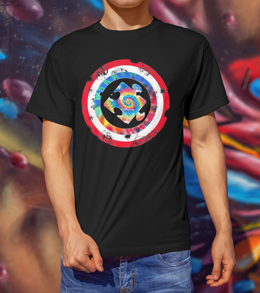 Tie Dye Captain Puzzle Autism Awareness Spiral T-Shirt