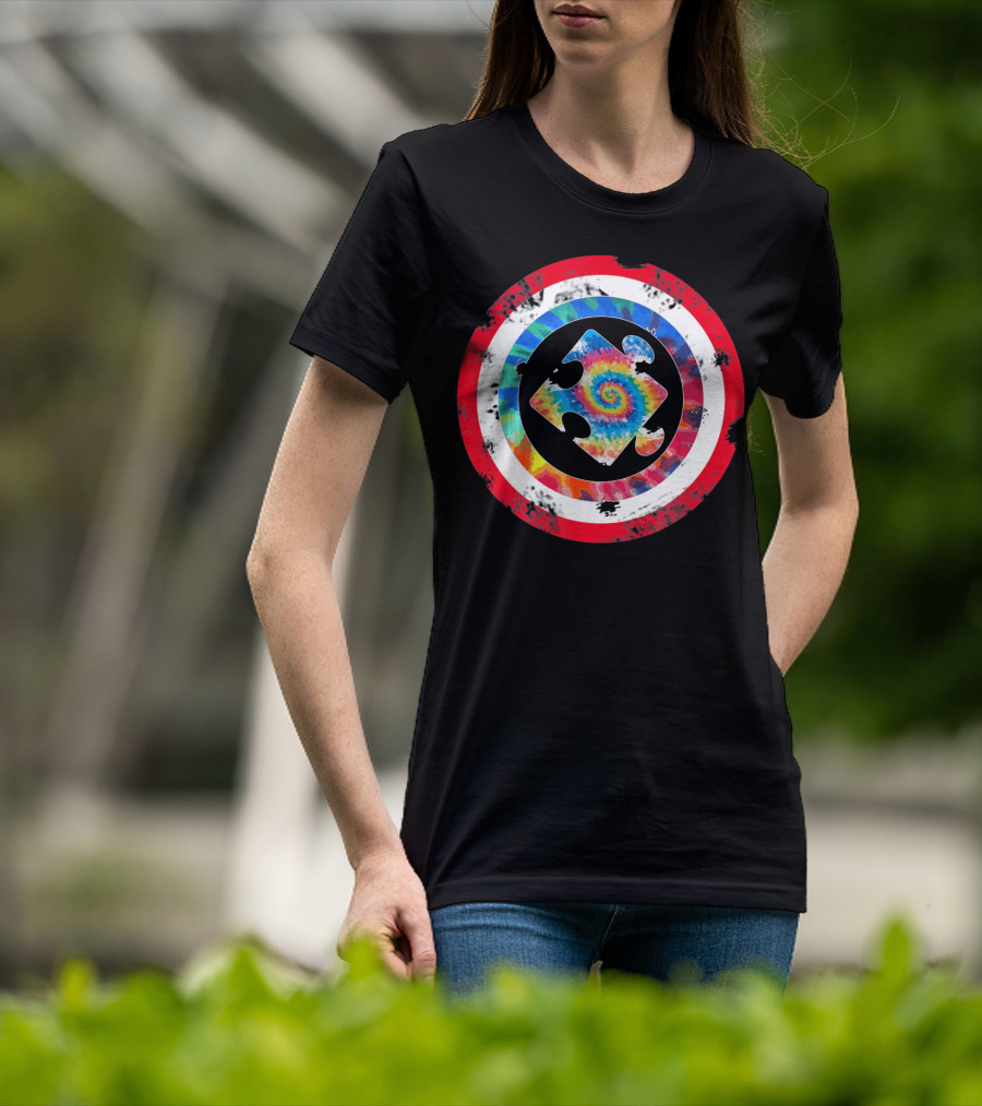 Tie Dye Captain Puzzle Autism Awareness Spiral T-Shirt