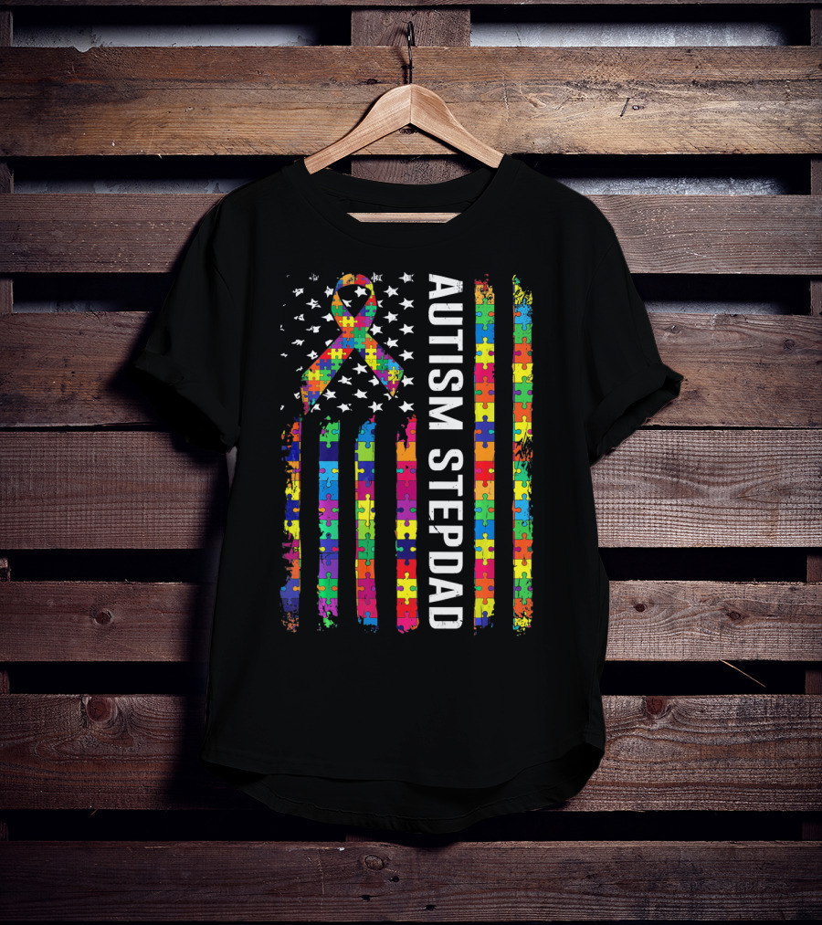 Autism Stepdad American Flag Puzzle T-Shirt