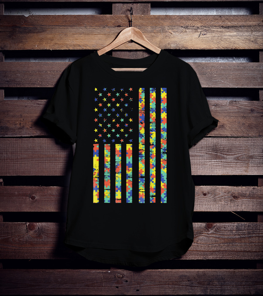 American Flag Puzzle Autism Awareness Stars T-Shirt