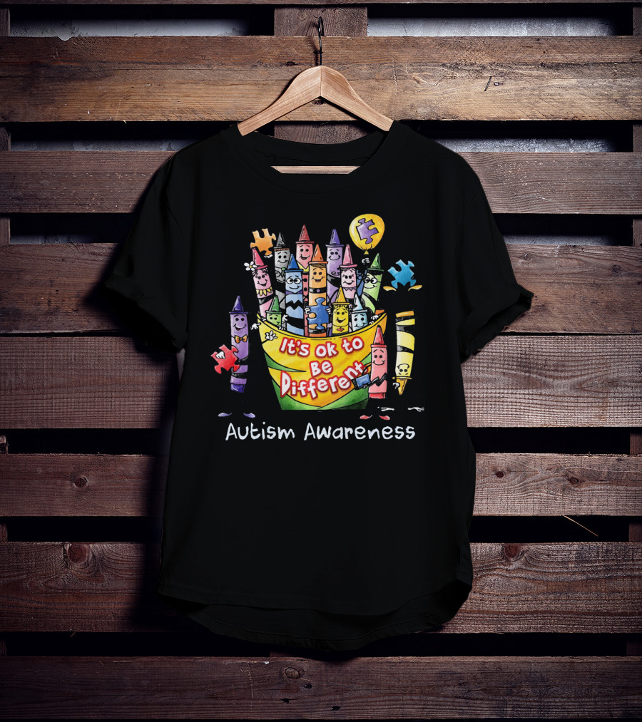 It's Ok To Be Different Autism Awareness Crayons Puzzle Balloon T-Shirt