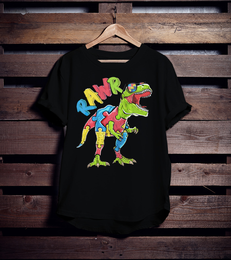 RAWR Rex Dinosaur Autism Awareness Puzzle Piece T-Shirt