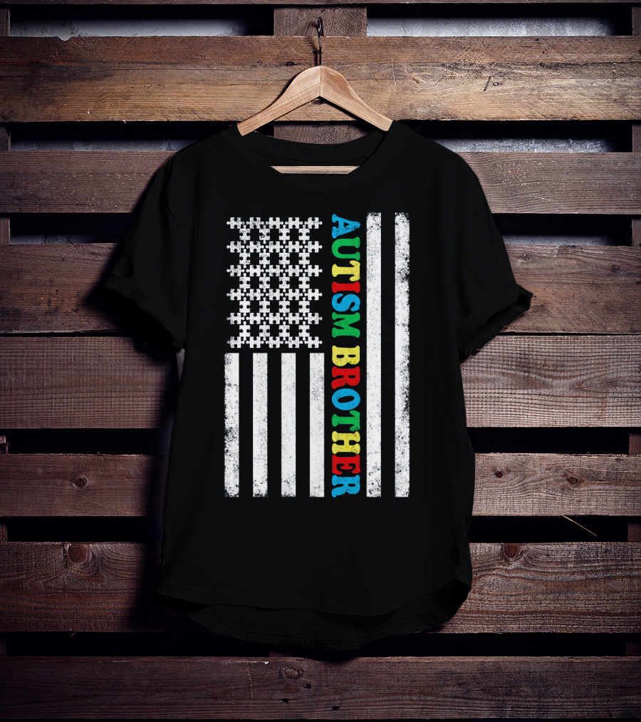 Autism Brother American Flag Puzzle Piece T-Shirt