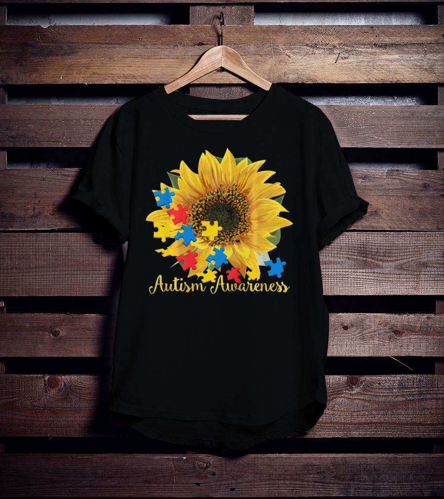 Autism Awareness Sunflower With Puzzle Pieces T-Shirt