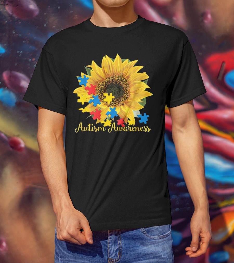 Autism Awareness Sunflower With Puzzle Pieces T-Shirt