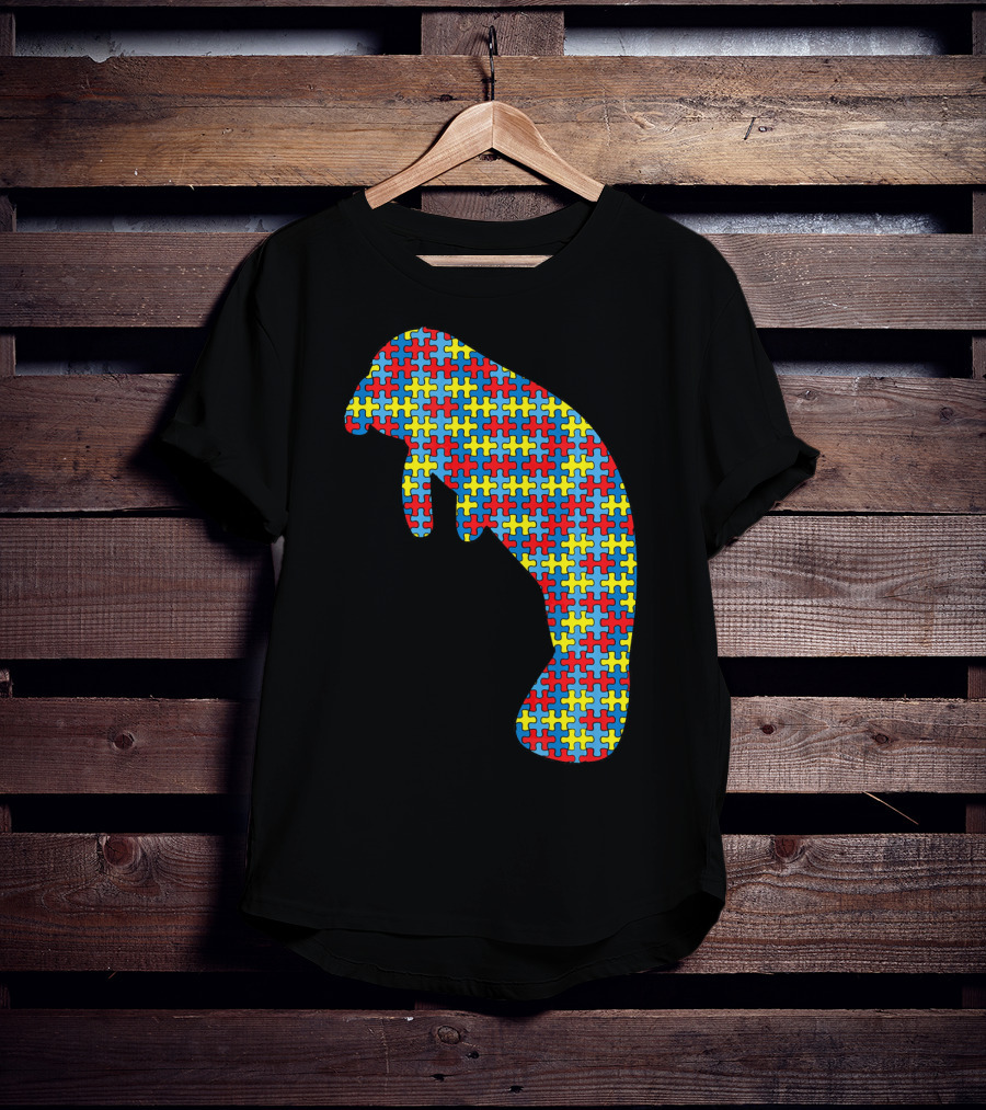 Manatee Autism Awareness Puzzle Pattern Kids Dugong T-Shirt
