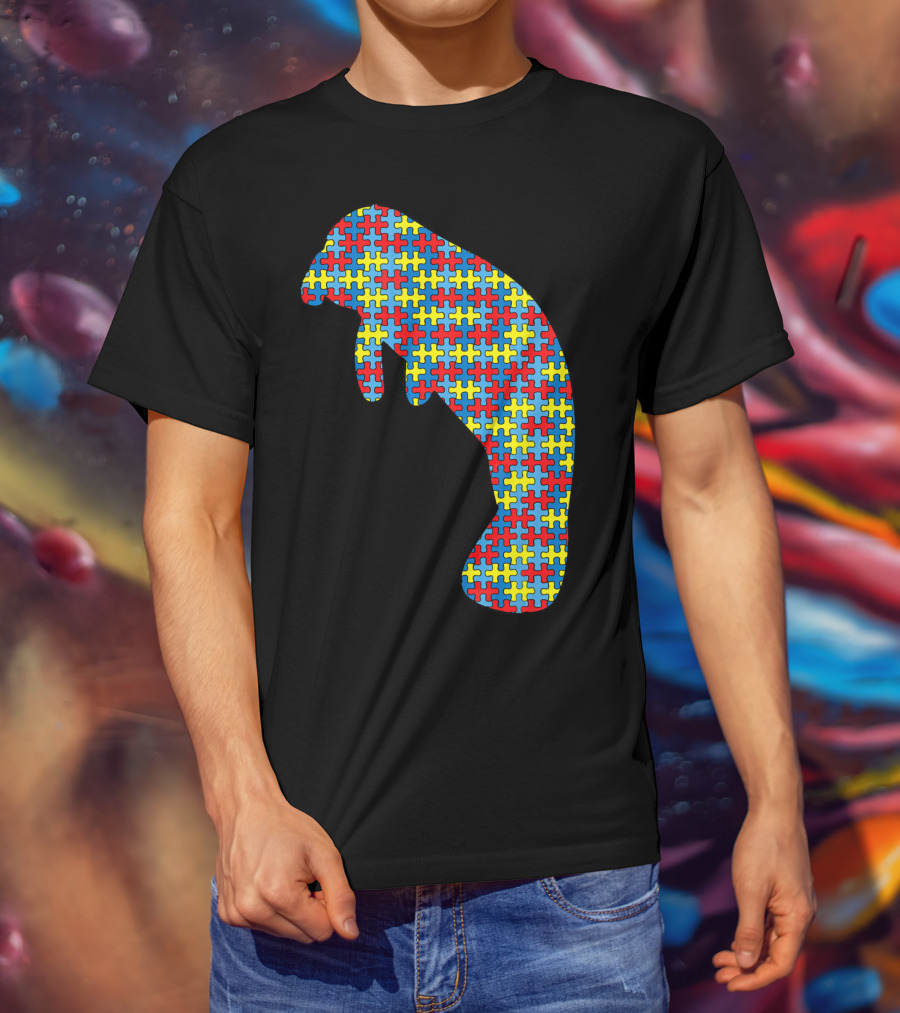 Manatee Autism Awareness Puzzle Pattern Kids Dugong T-Shirt