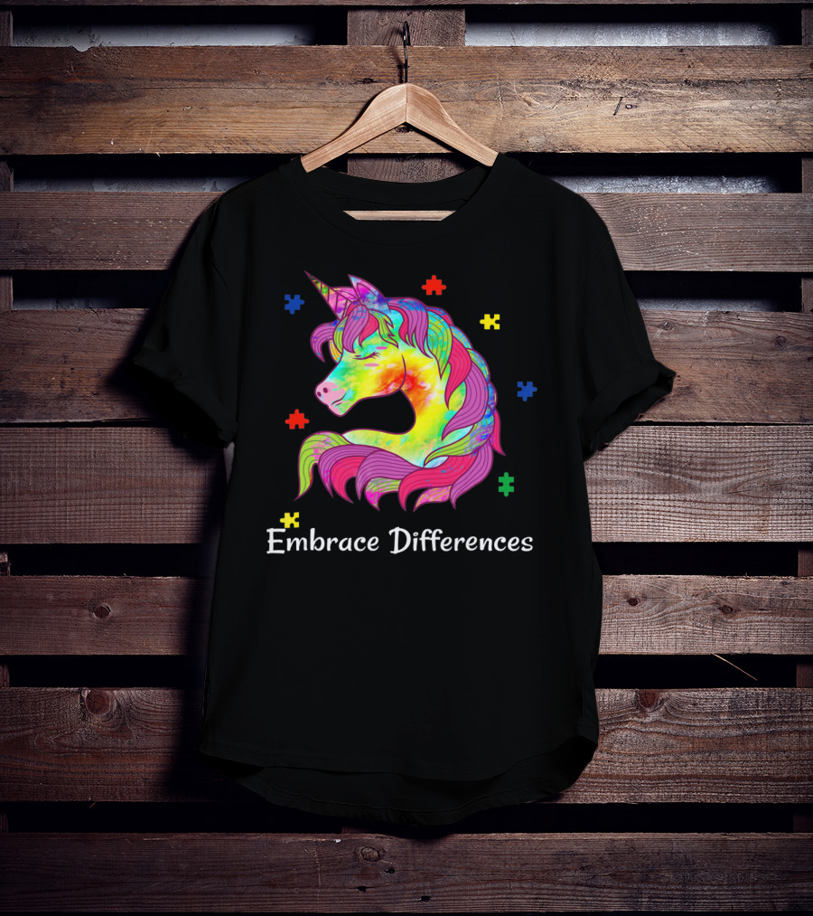 Embrace Differences Unicorn Autism Puzzle Pieces T-Shirt