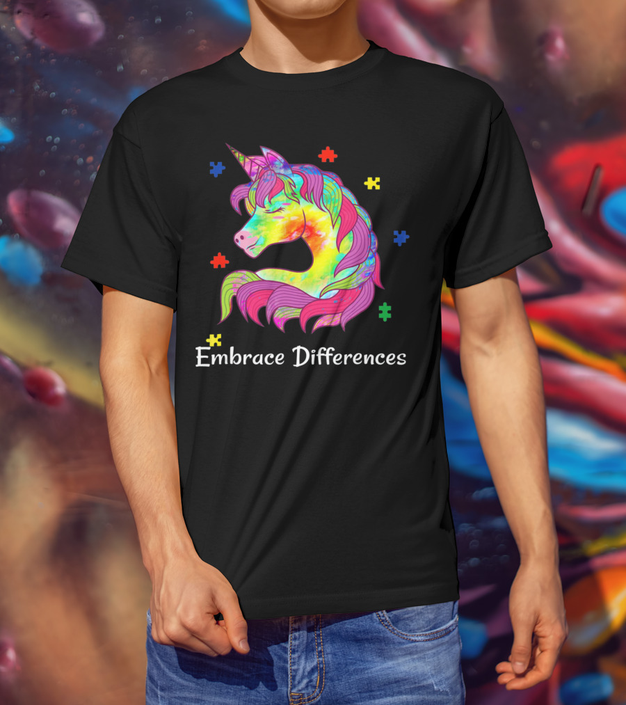 Embrace Differences Unicorn Autism Puzzle Pieces T-Shirt