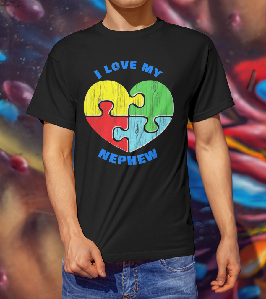 I Love My Nephew Autism Awareness Puzzle Heart T-Shirt