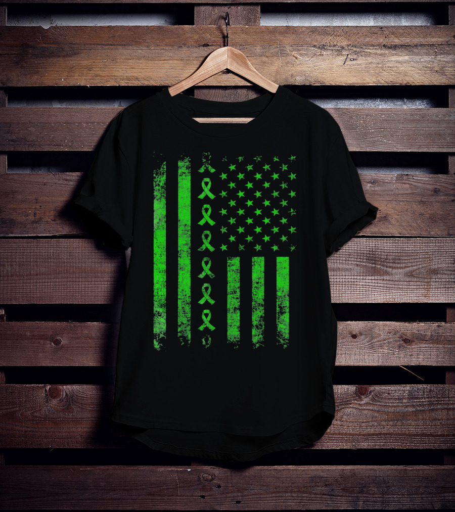 Green Ribbon US Flag Cerebral Palsy Awareness T-Shirt