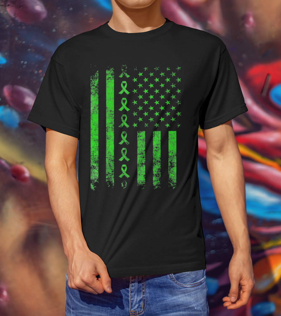 Green Ribbon US Flag Cerebral Palsy Awareness T-Shirt