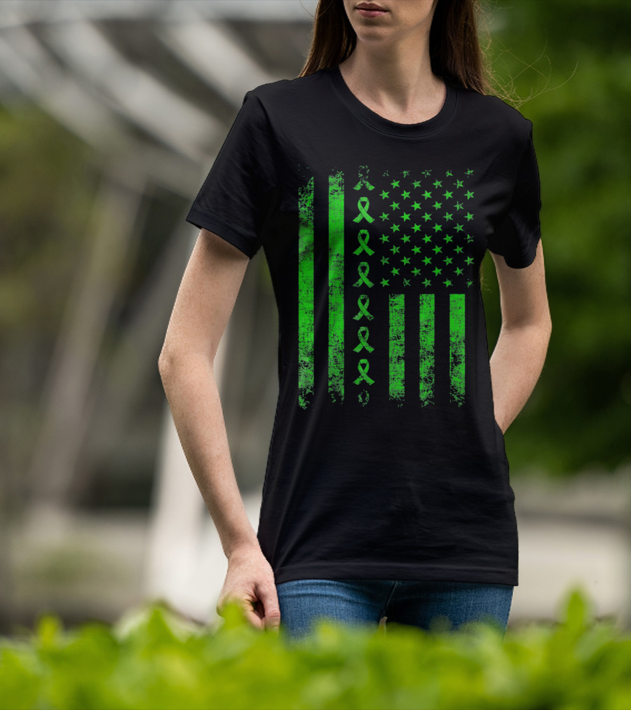 Green Ribbon US Flag Cerebral Palsy Awareness T-Shirt