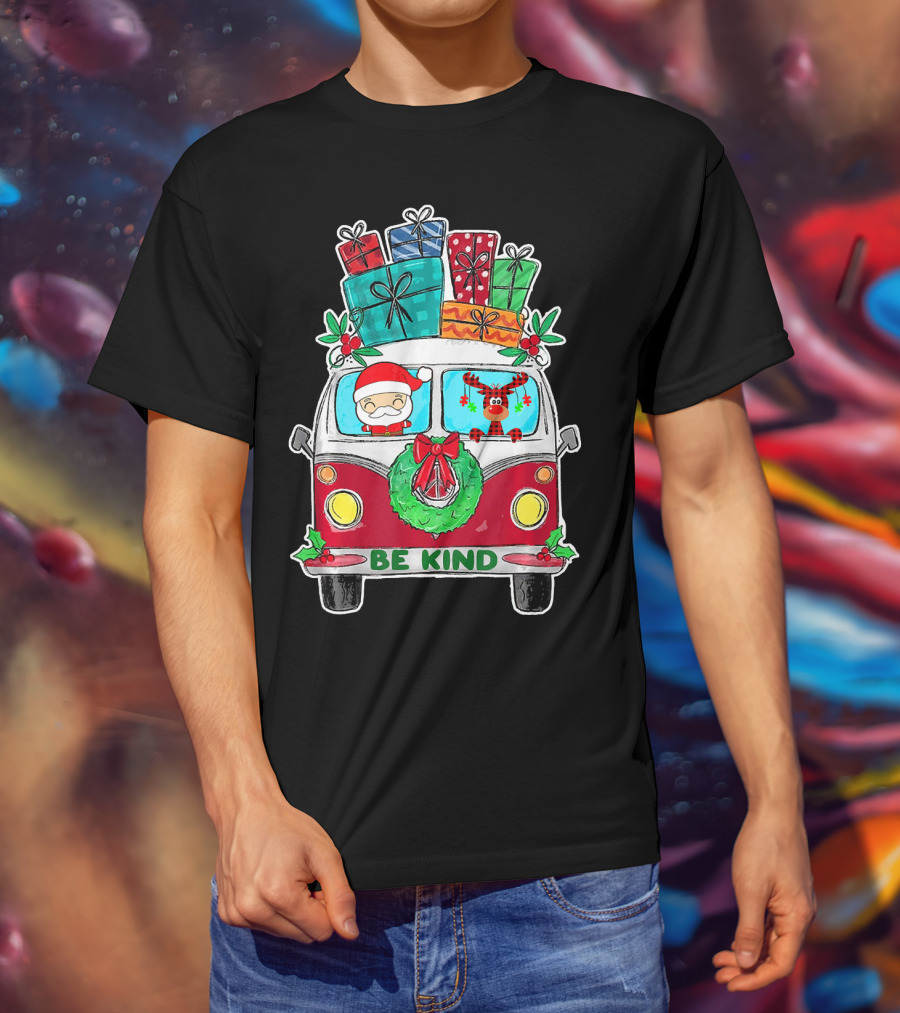 Be Kind Christmas Van Santa Reindeer Gifts T-Shirt