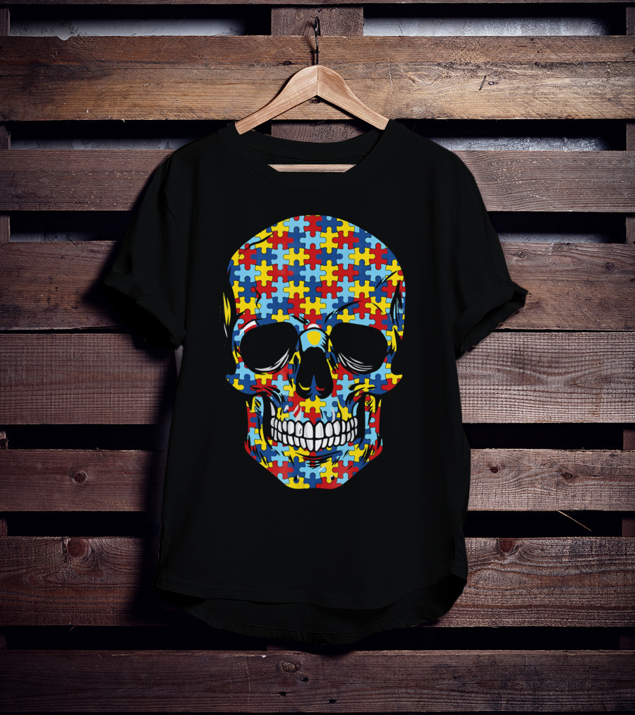 Skull Puzzle Pattern Autism Awareness T-Shirt