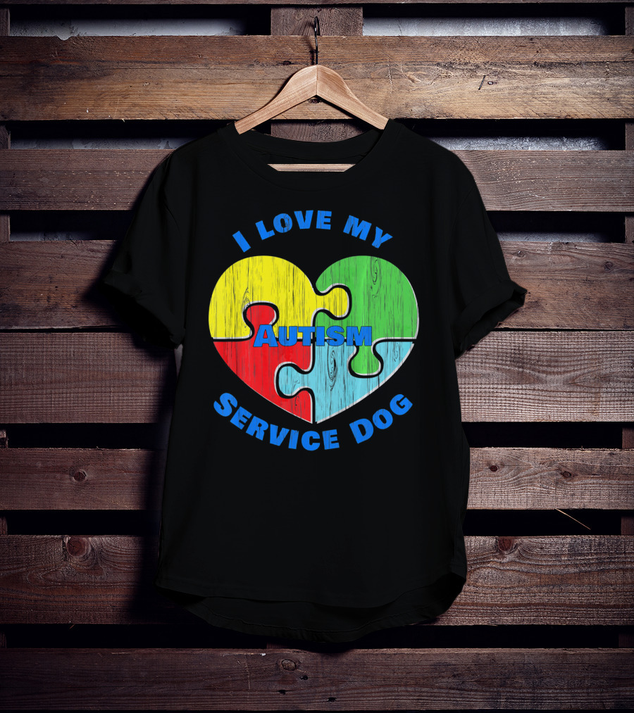 I Love My Autism Service Dog Puzzle Heart T-Shirt