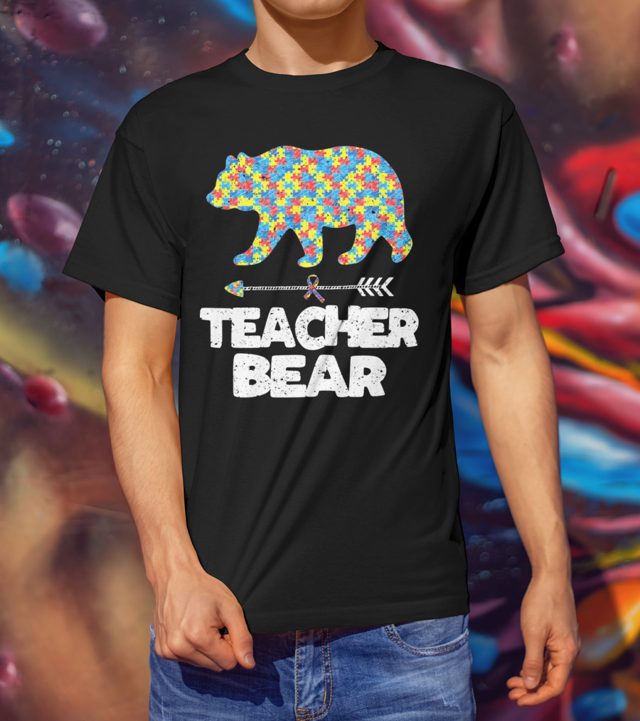 TEACHER BEAR Autism Puzzle Bear With Arrow T-Shirt