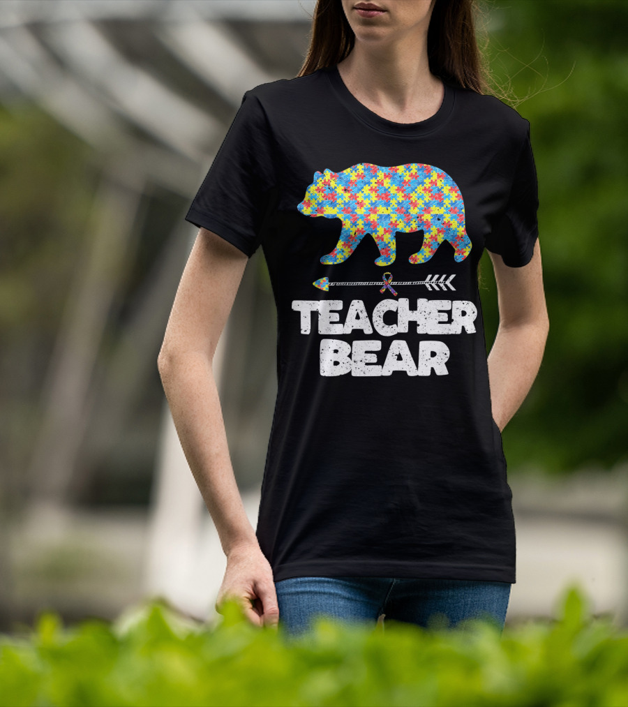 TEACHER BEAR Autism Puzzle Bear With Arrow T-Shirt