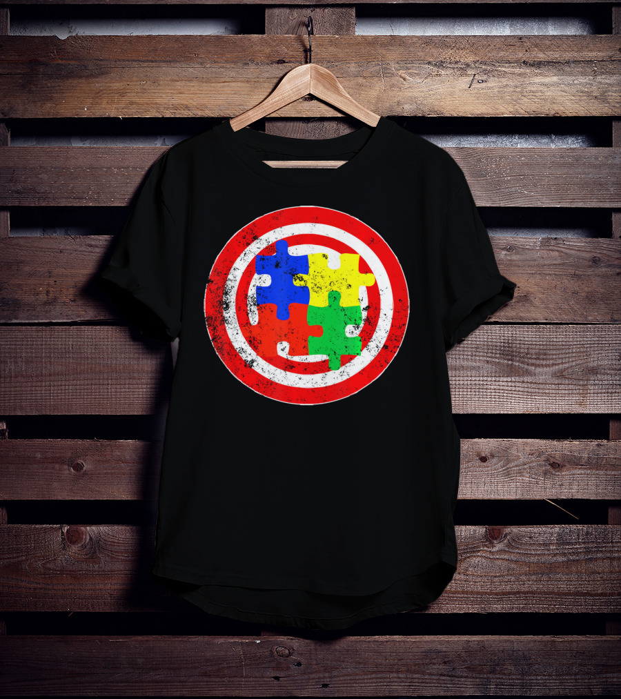 Autism Awareness Puzzle Shield Captain Autism T-Shirt
