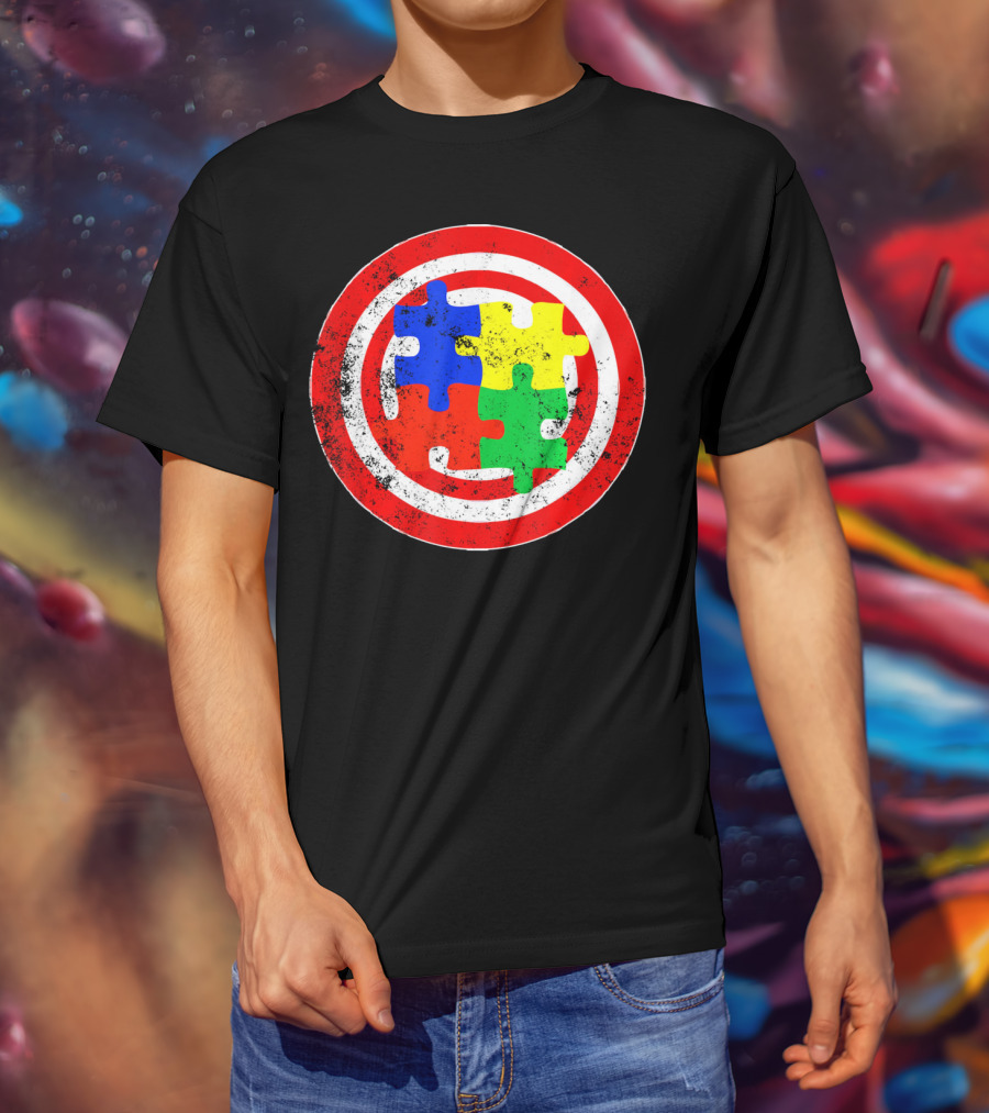 Autism Awareness Puzzle Shield Captain Autism T-Shirt