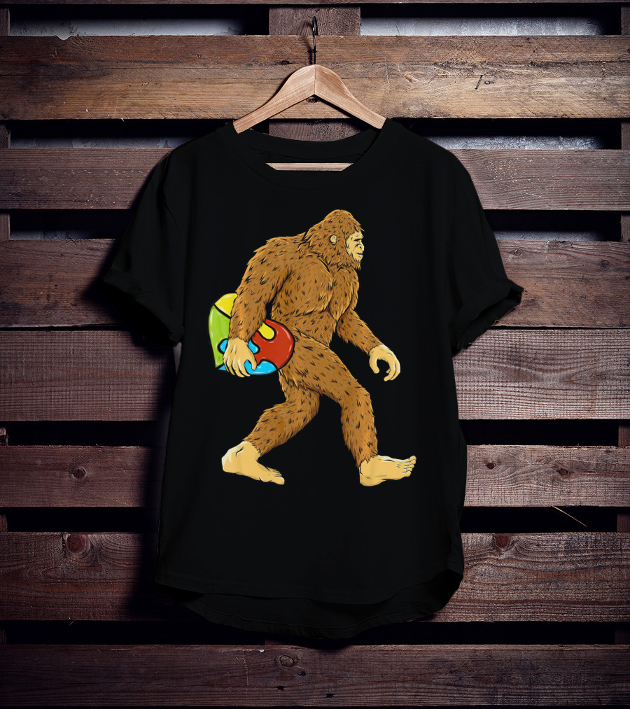 Autism Awareness Bigfoot Carrying Puzzle Heart T-Shirt