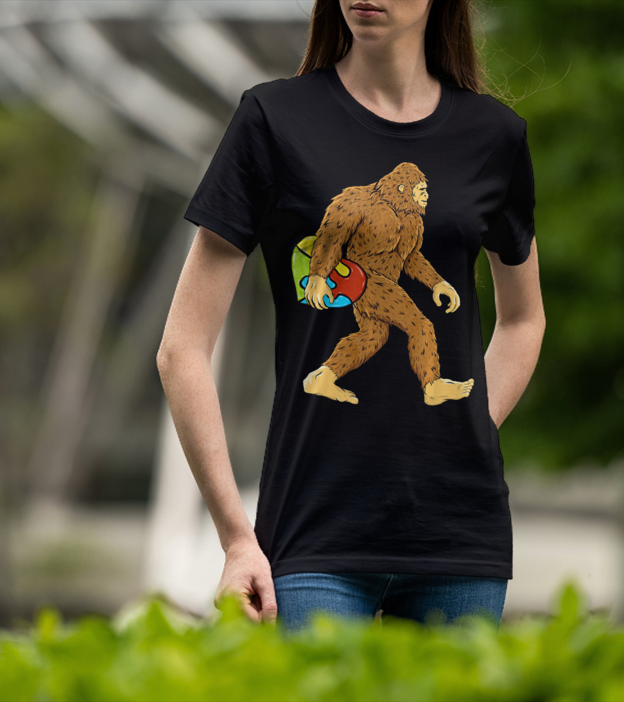 Autism Awareness Bigfoot Carrying Puzzle Heart T-Shirt