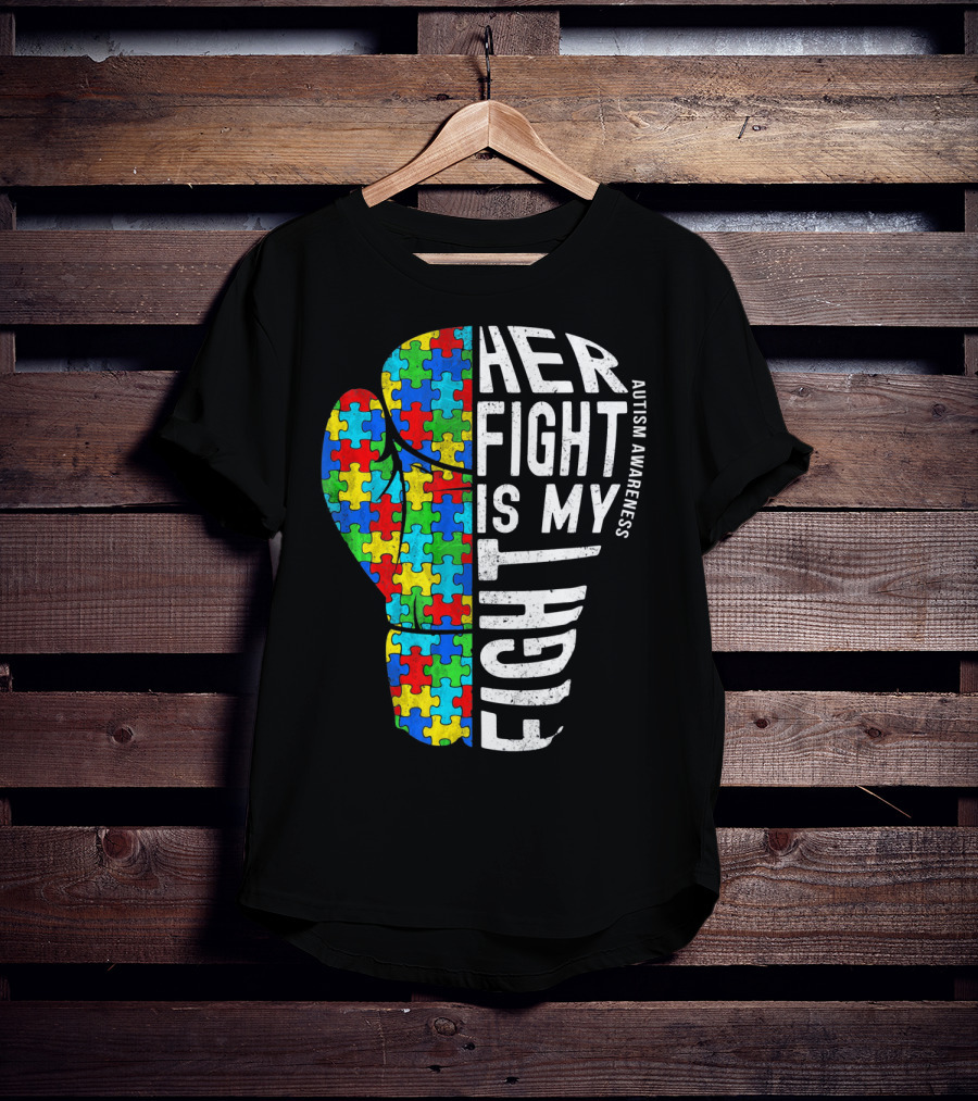 Autism Awareness Her Fight Is My Fight Boxing Glove Puzzle T-Shirt