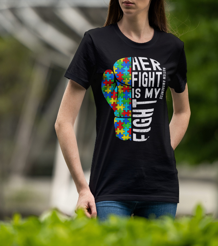 Autism Awareness Her Fight Is My Fight Boxing Glove Puzzle T-Shirt