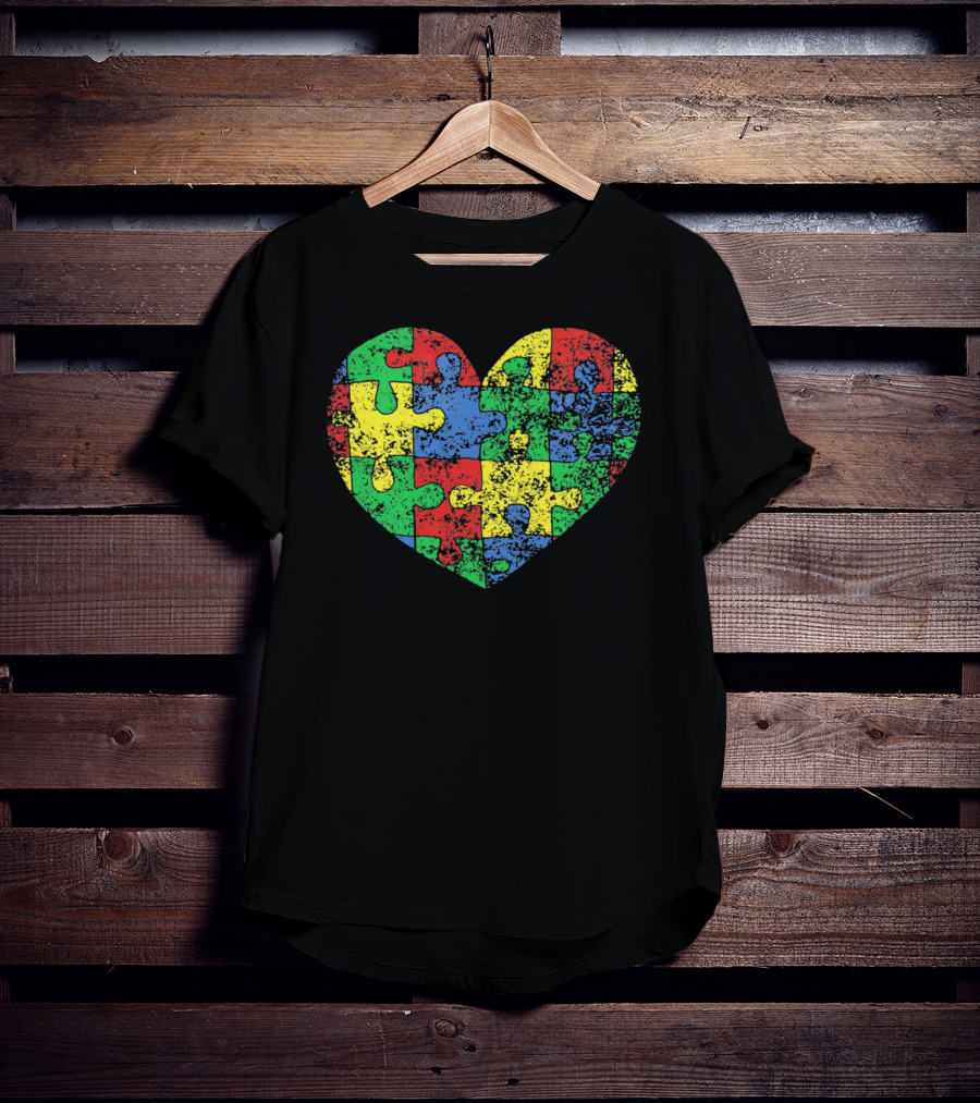 Distressed Heart Puzzle Autism T-Shirt