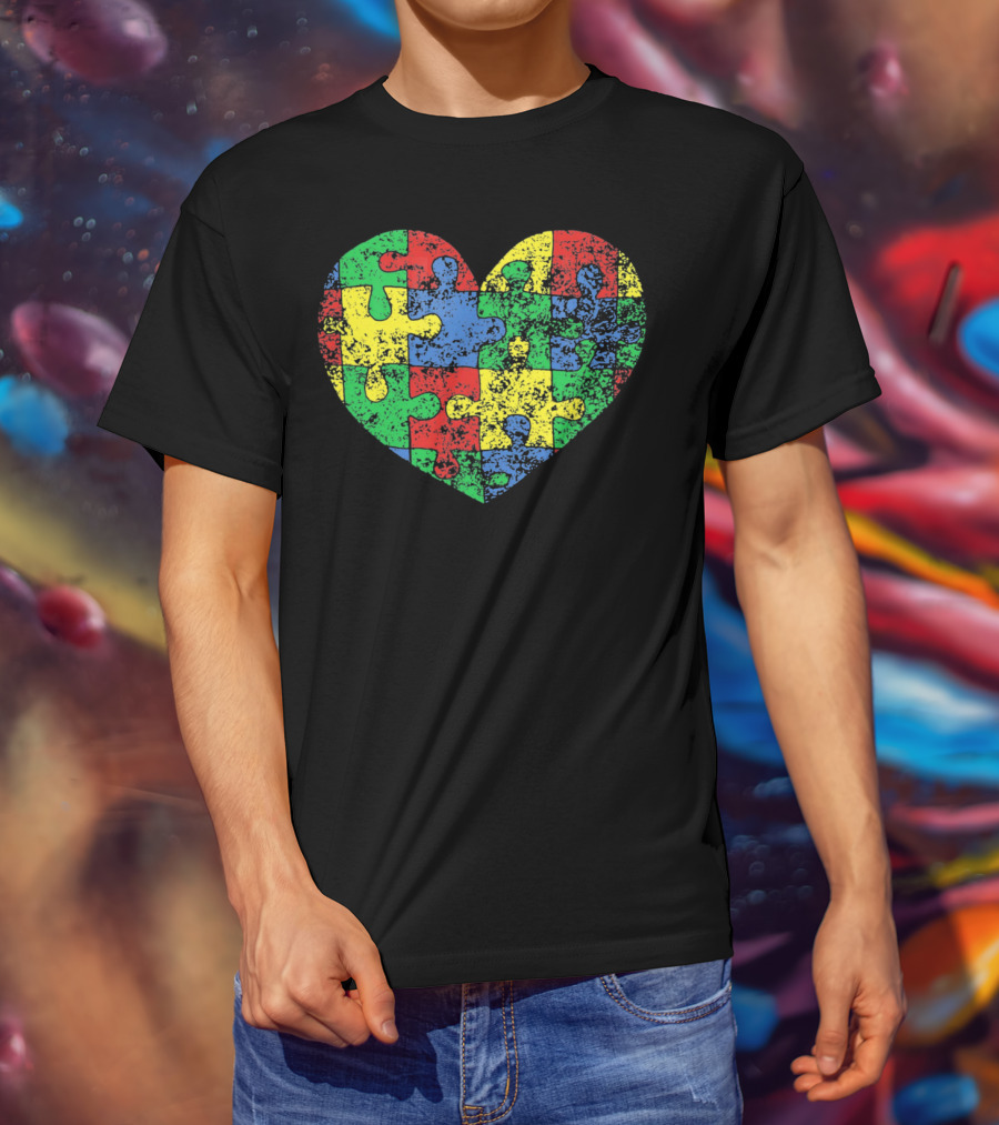 Distressed Heart Puzzle Autism T-Shirt
