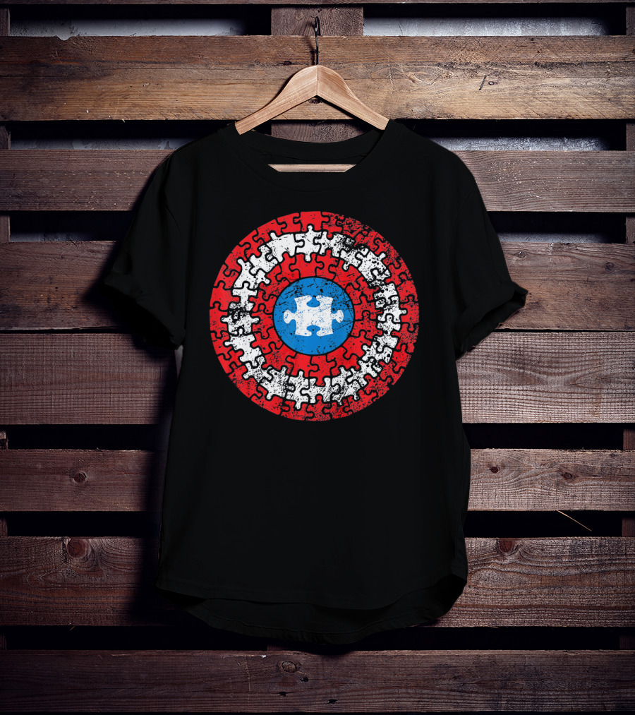 Captain Autism Awareness Puzzle Shield Superhero T-Shirt