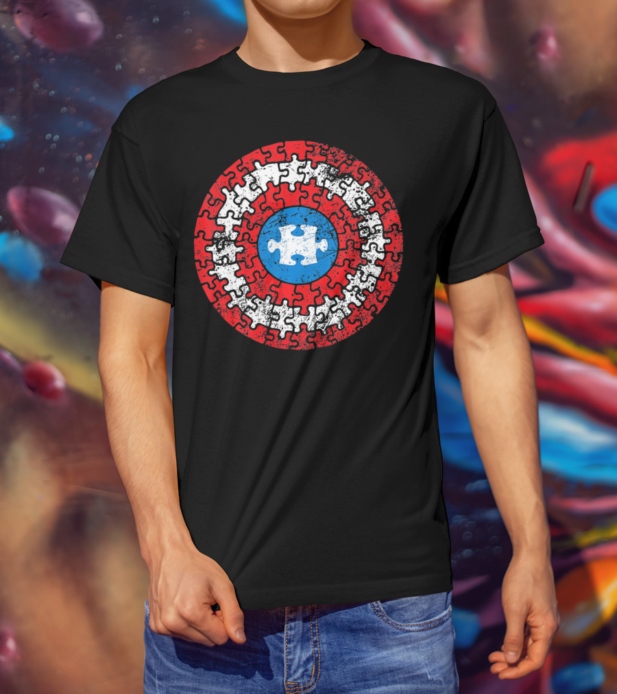 Captain Autism Awareness Puzzle Shield Superhero T-Shirt