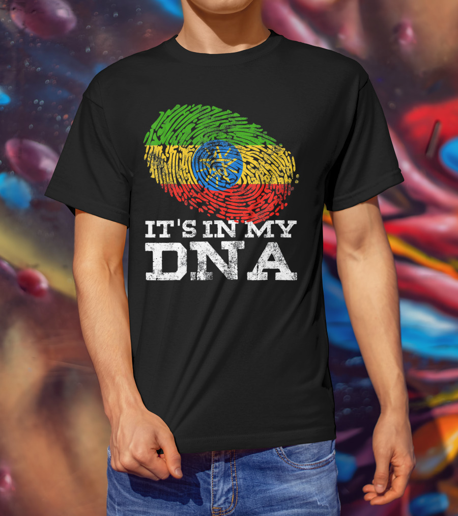 It's In My DNA Ethiopian Flag Fingerprint T-Shirt