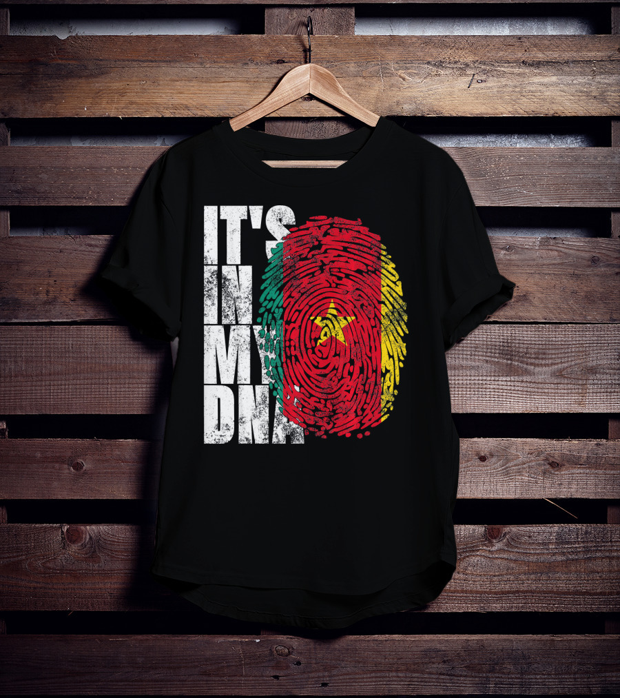 IT'S IN MY DNA Cameroonian Afro American Flag Fingerprint T-Shirt